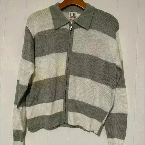 FIA Italia Sweater Womens M Handloomed Gray &Whit New no tag Full Zip Collared - Picture 4 of 12
